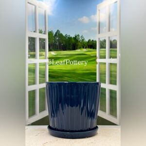 Pancho (LG) Blue Ceramic Planter Pot with Saucer Attached